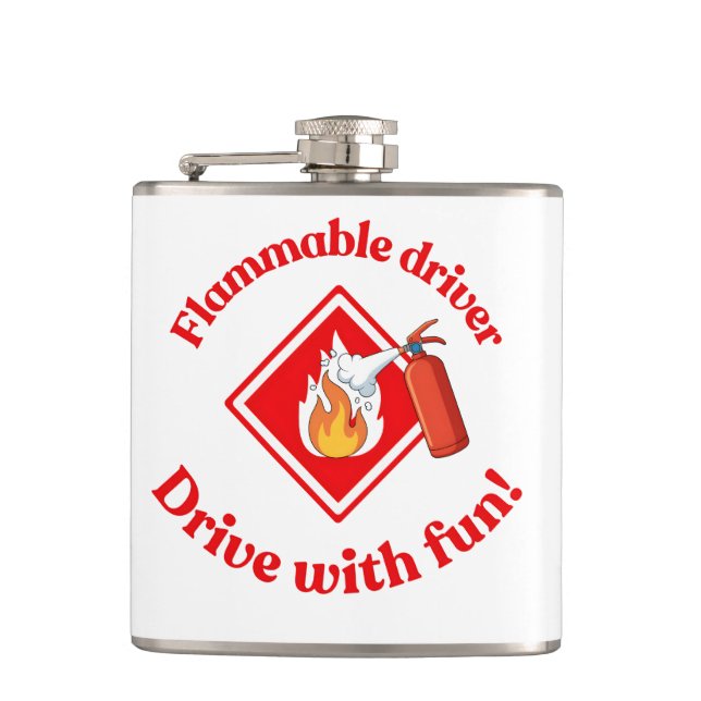 Flammable Driver Trucker Gift | Funny ADR Hazmat Hip Flask (Front)