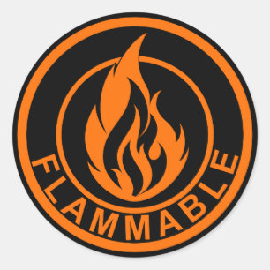 Flammable flame fire circle sticker orange black