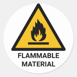 Flammable Material Warning, Fire Hazard Symbol Classic Round Sticker