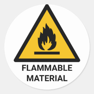 Flammable Material Warning, Fire Hazard Symbol Classic Round Sticker