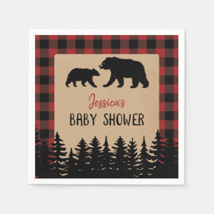 Flannel Adventure Bear Baby Shower Decor Napkin