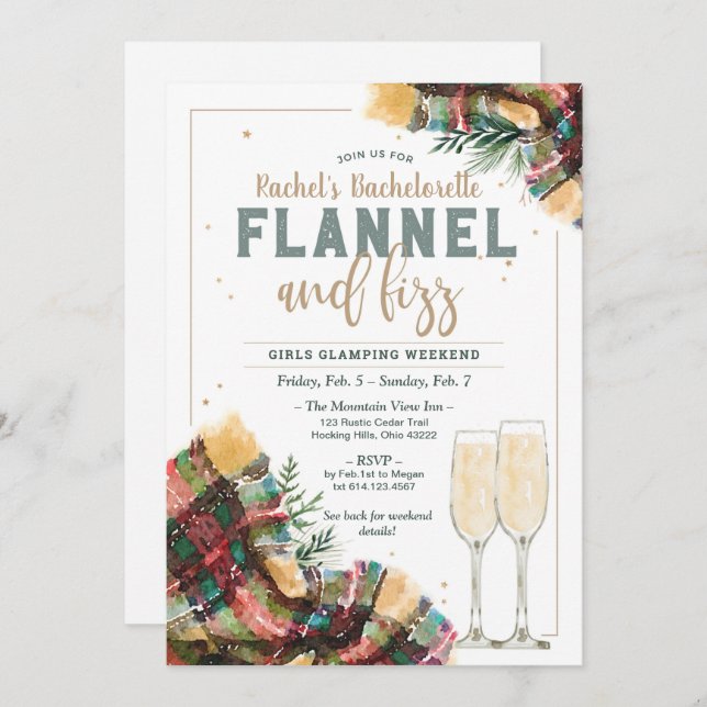 Flannel and Fizz Bachelorette Glamping Invitation (Front/Back)