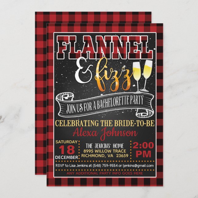 Flannel and Fizz Bachelorette Party - Red Invitation (Front/Back)