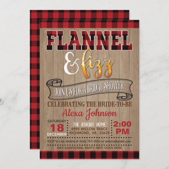 Flannel and Fizz Bridal Shower Invitation (Front/Back)