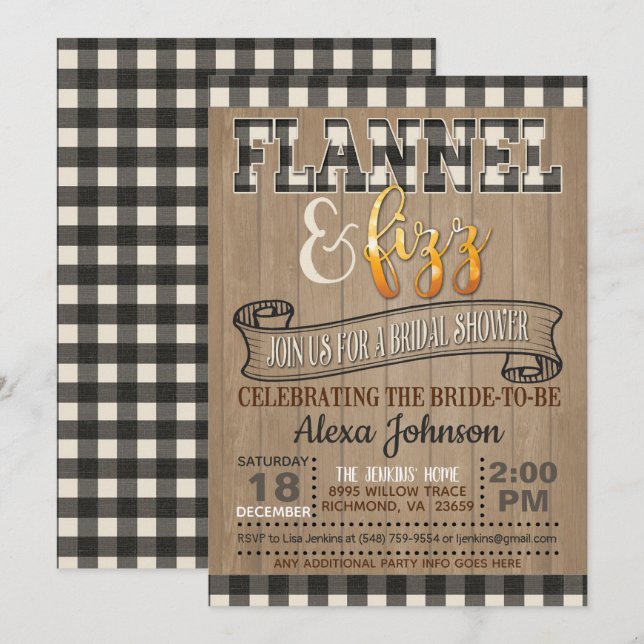 Flannel and Fizz Bridal Shower - White Invitation (Front/Back)