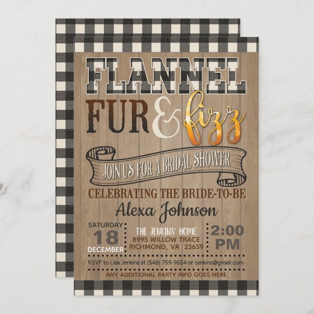 Flannel and Fizz Bridal Shower - White Invitation (Front/Back)