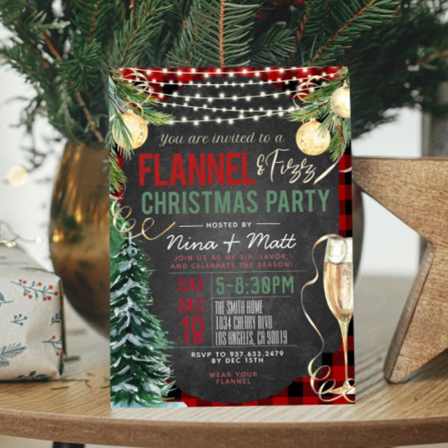Flannel and Fizz Christmas Party Invitation (Creator Uploaded)