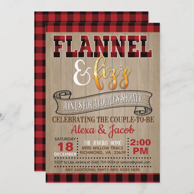 Flannel and Fizz Couples Shower Invitation (Front/Back)