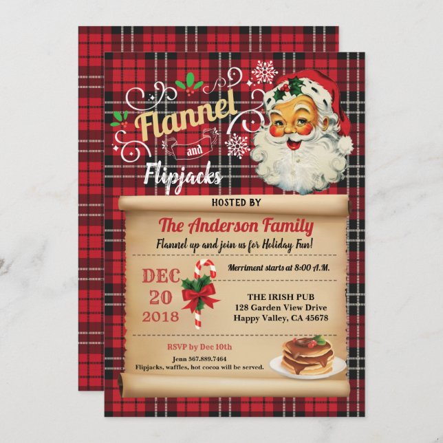 Flannel and flipjacks pajama and pancake party inv invitation (Front/Back)