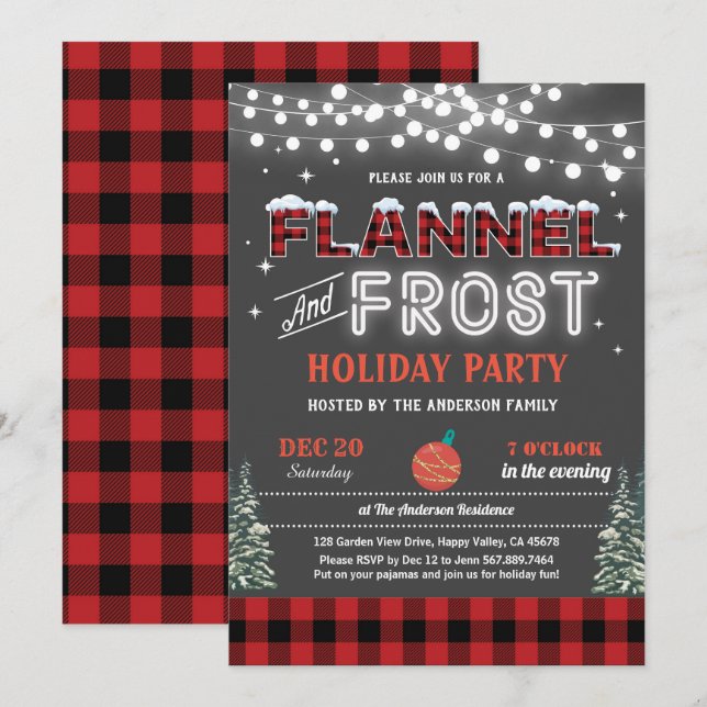 Flannel and frost Christmas holiday party adult Invitation (Front/Back)