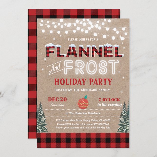 Flannel and frost Christmas holiday party rustic Invitation (Front/Back)