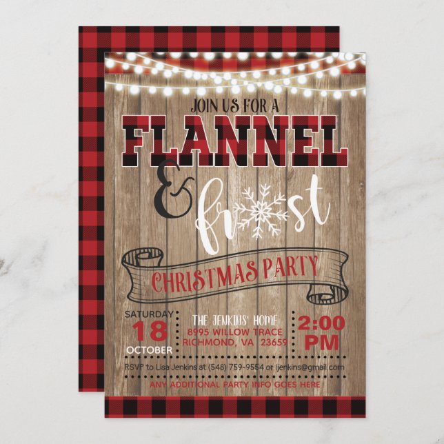Flannel and Frost Christmas Party Invitation Light (Front/Back)