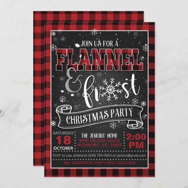 Flannel and Frost Christmas Party Invitation Red (Front/Back)