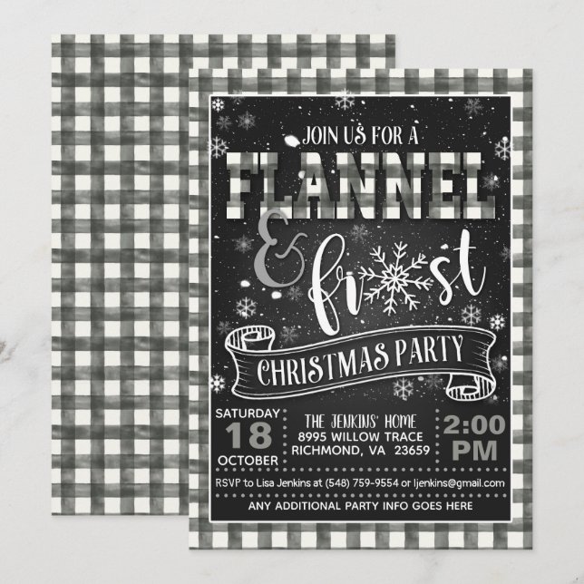 Flannel and Frost Christmas Party Invitation White (Front/Back)