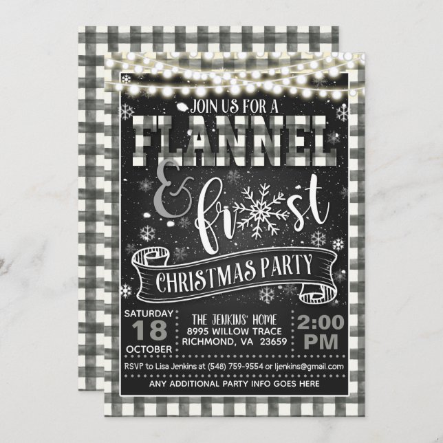 Flannel and Frost Christmas Party Invitation Wht (Front/Back)