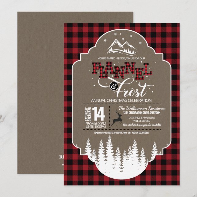 Flannel and Frost Country Christmas Party Invitation (Front/Back)
