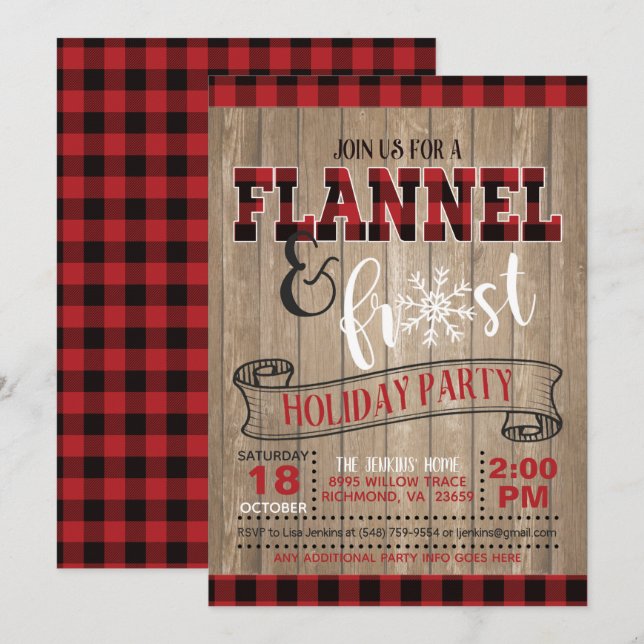 Flannel and Frost Holiday Party Invitation - WD (Front/Back)