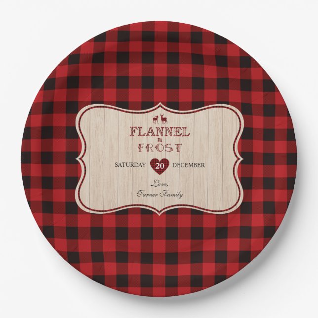 Flannel and Frost Lumberjack Christmas Holiday Paper Plate (Front)