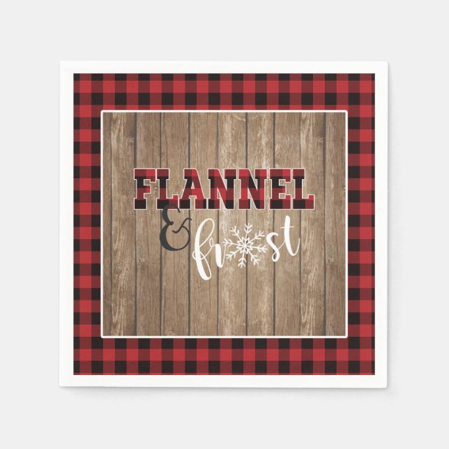 Flannel and Frost Paper Napkin - Red - Wood (Front)