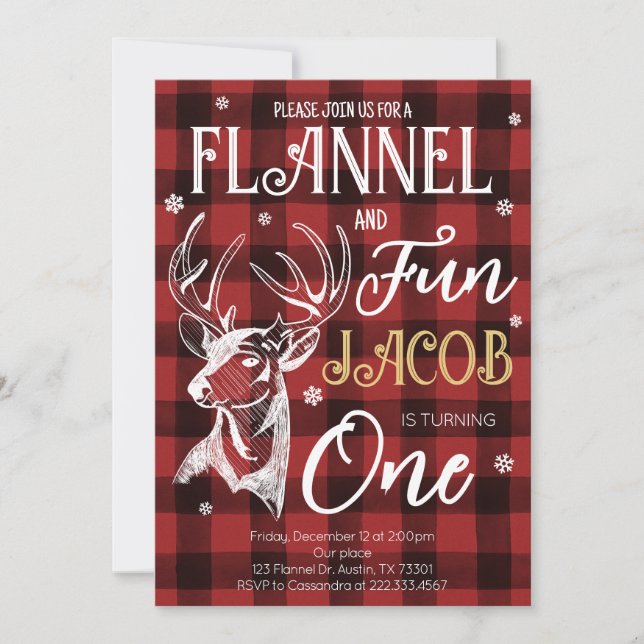 Flannel and Fun Holiday Birthday Party Invitation (Front)
