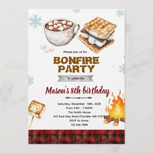 Flannel bonfire party invitation (Front)