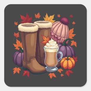Flannel Boots Pumpkin Spice Latte Autumn Fall Square Sticker