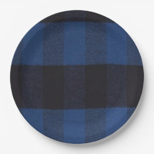 Flannel Buffalo Plaid Blue lumberjack texture Paper Plate