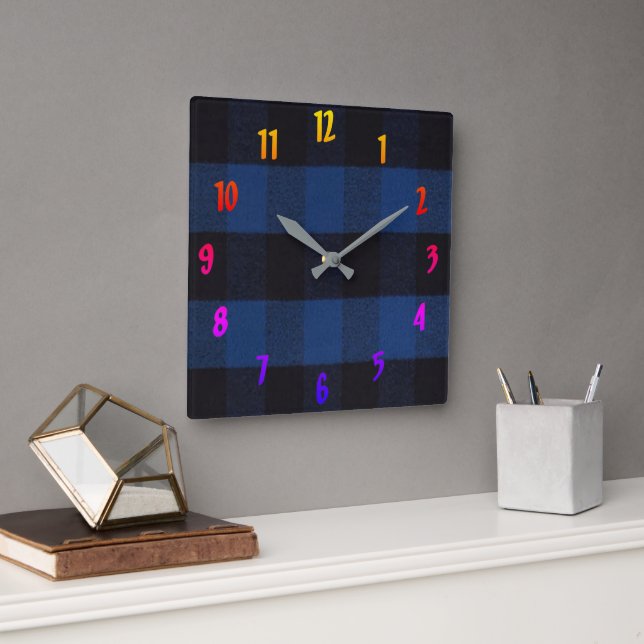 Flannel Buffalo Plaid Blue lumberjack texture Square Wall Clock (Office)