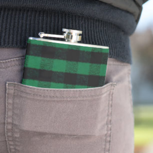 Flannel Buffalo Plaid Green lumberjack texture Hip Flask