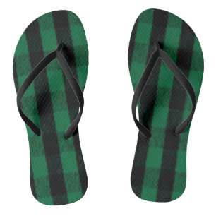 Flannel Buffalo Plaid Green lumberjack texture Thongs