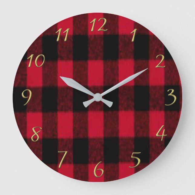 Flannel Buffalo Plaid Red lumberjack texture 1 Large Clock (Front)