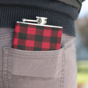 Flannel Buffalo Plaid Red lumberjack texture Hip Flask