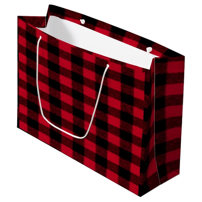 Flannel Buffalo Plaid Red lumberjack texture Large Gift Bag (Front Angled)