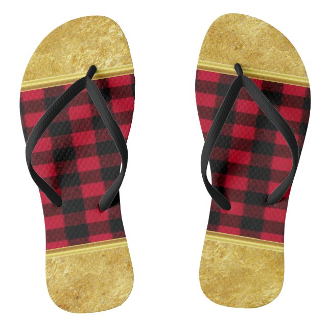 Flannel Buffalo Plaid Red lumberjack texture Thongs (Footbed)