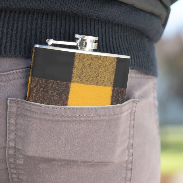 Flannel Buffalo Plaid Yellow lumberjack texture Hip Flask (In Situ)