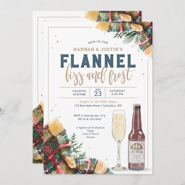 Flannel Fizz and Frost Couples Shower Invitation (Front/Back)