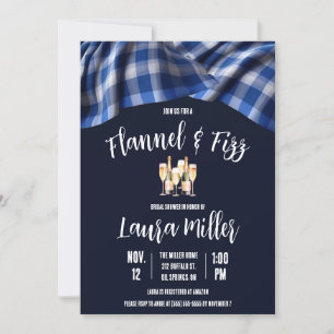 Flannel & Fizz, Plaid, Champagne Bridal Shower Invitation
