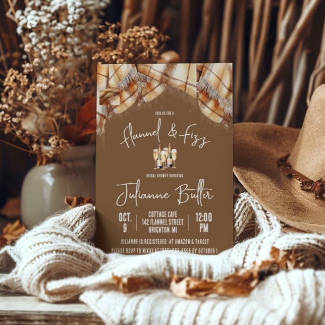 Flannel & Fizz, Plaid, Champagne Bridal Shower Invitation (Creator Uploaded)