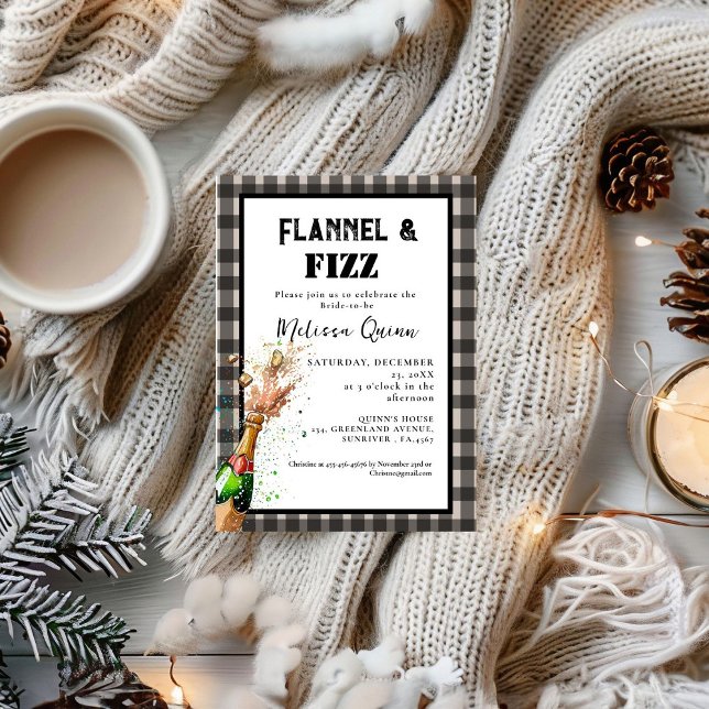 Flannel & fizz winter Black &  White bridal shower Invitation (Creator Uploaded)