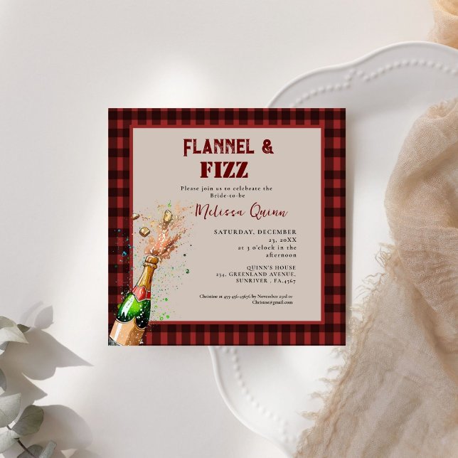 Flannel & fizz winter red &  black bridal shower invitation (Creator Uploaded)