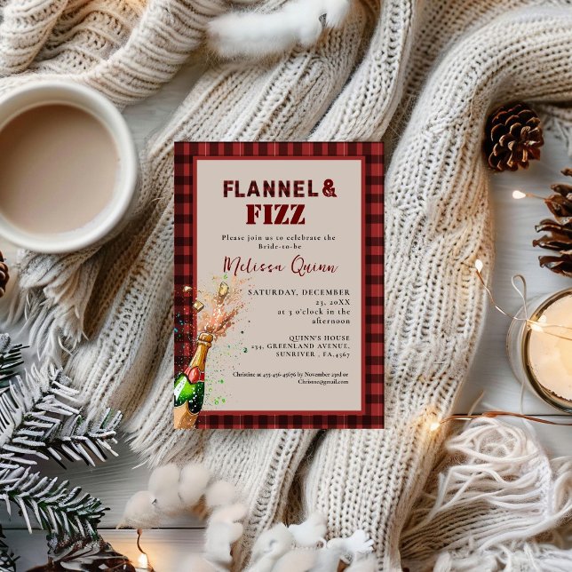 Flannel & fizz winter red &  black bridal shower invitation (Creator Uploaded)