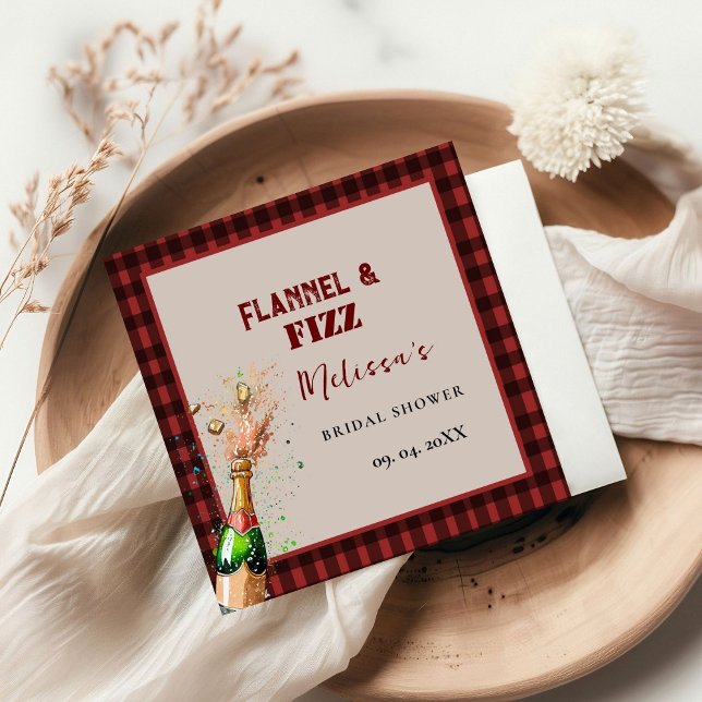 Flannel & fizz winter red &  black bridal shower napkin (Creator Uploaded)