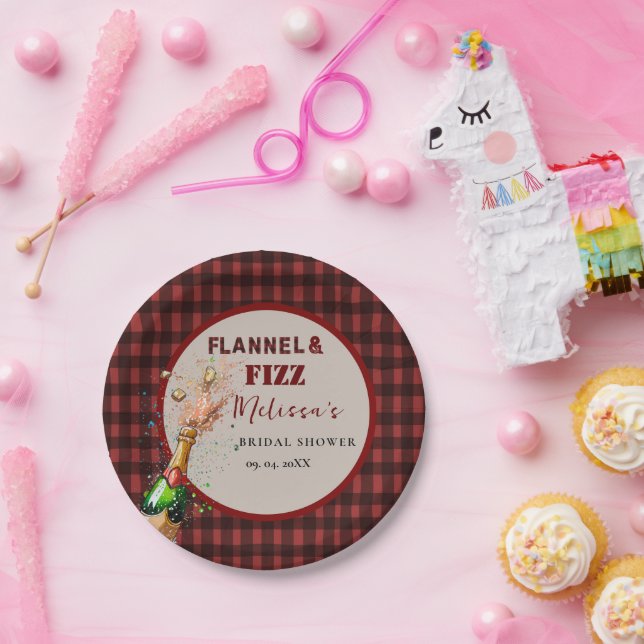 Flannel & fizz winter red &  black bridal shower paper plate (Party)