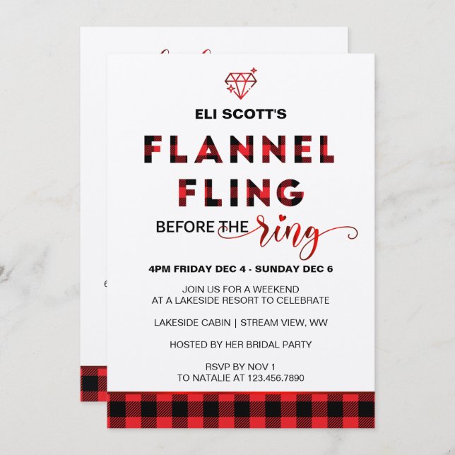 Flannel Fling Bachelorette Invitation + Itinerary (Front/Back)