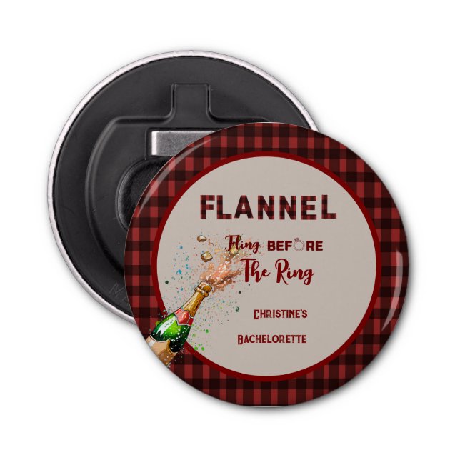 Flannel Fling before ring   red plaid bachelorette Bottle Opener (Front)