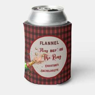 Flannel Fling before ring   red plaid bachelorette Can Cooler