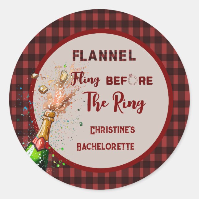 Flannel Fling before ring   red plaid bachelorette Classic Round Sticker (Front)