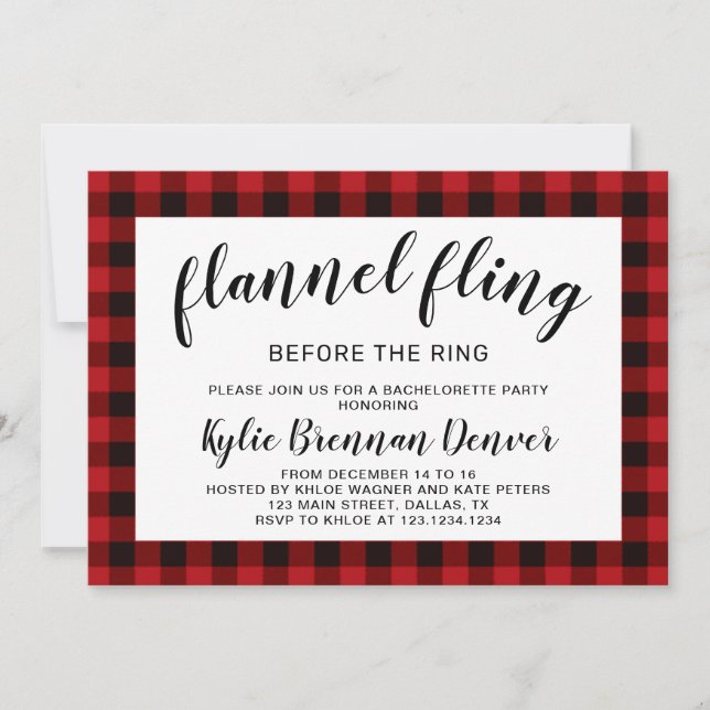 Flannel Fling Before The Ring.Bachelorette Party Invitation (Front)