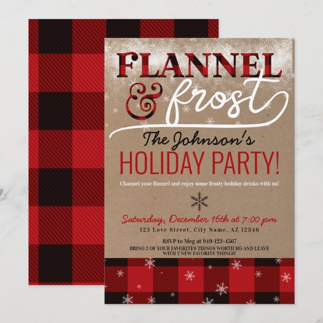 Flannel & Frost Cocktail Holiday Christmas Party  Invitation (Front/Back)
