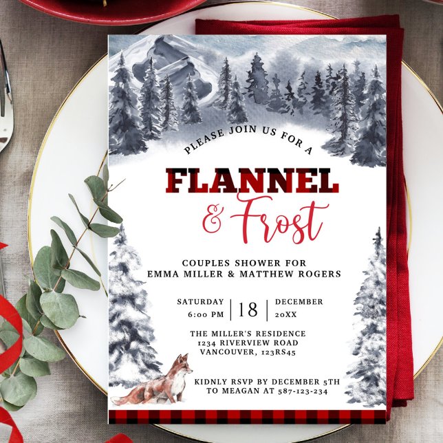 Flannel & Frost Couples Shower, Mountains and Fox Invitation (Creator Uploaded)